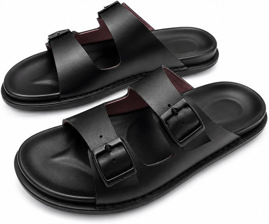 Men's Double Adjustable Straps Leather Sandal