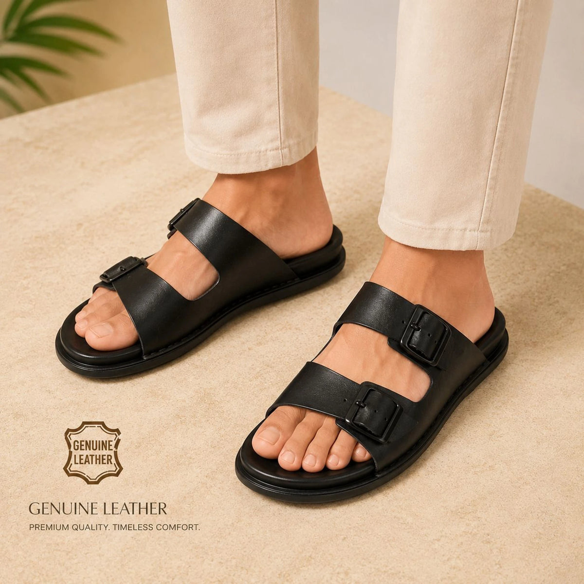 Men's Double Adjustable Straps Leather Sandal