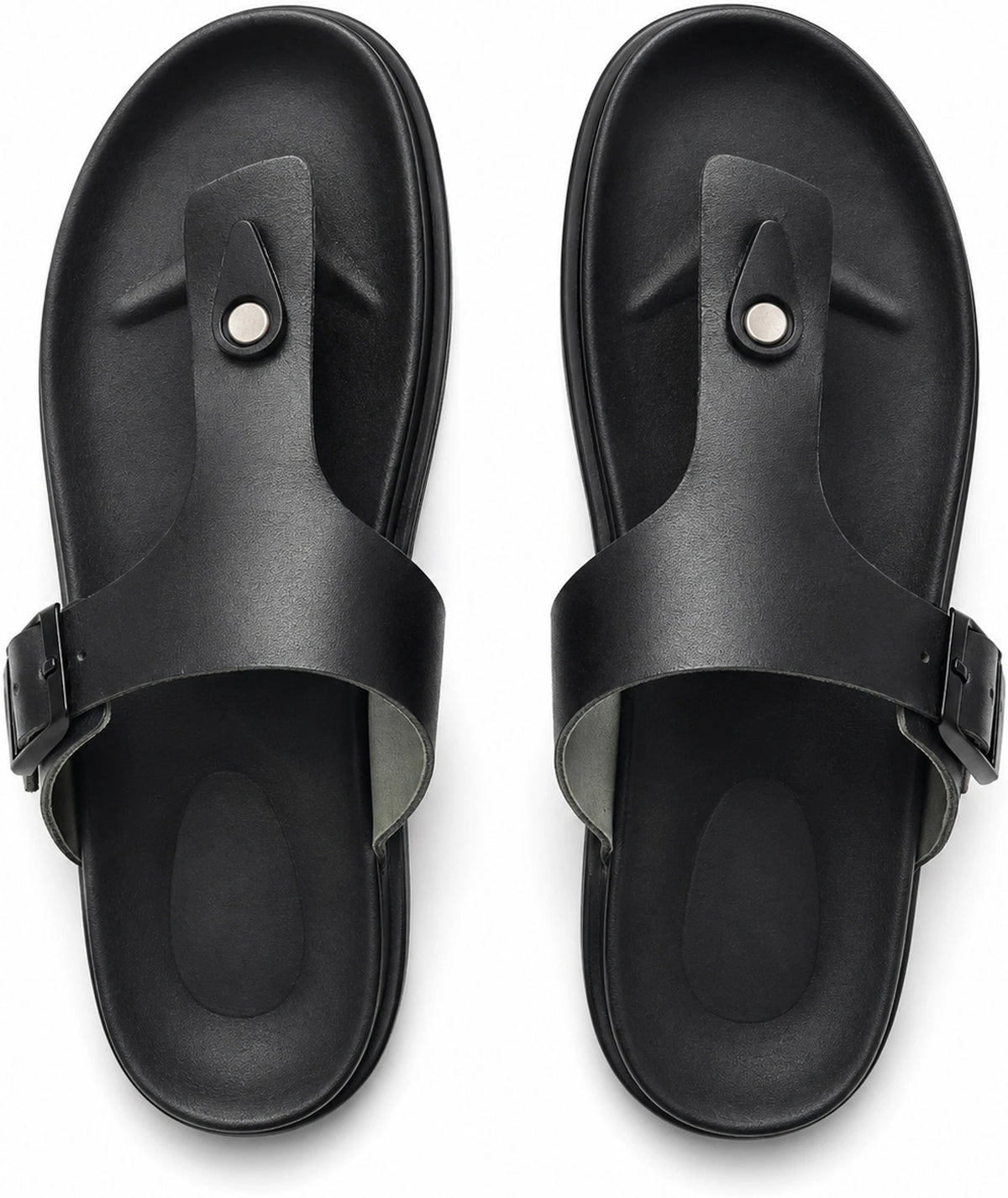 T-strap leather sandal with adjustable buckle