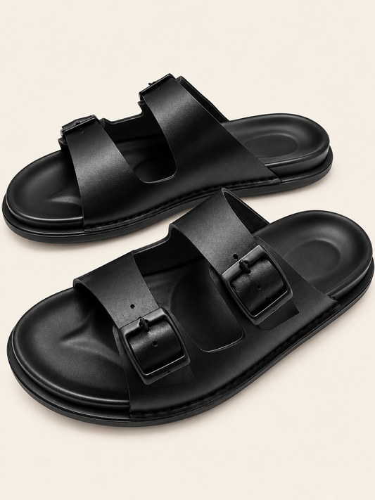 Men's Double Adjustable Straps Leather Sandal